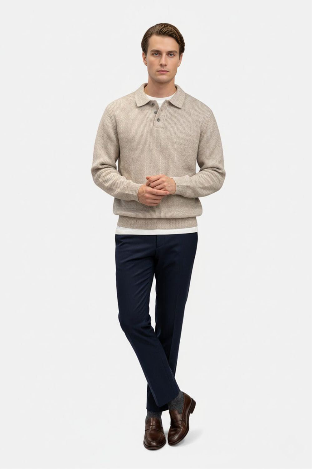 Solorfit | Men’s Knitted Jumper – Polo Collar High Stretch Autumn Winter